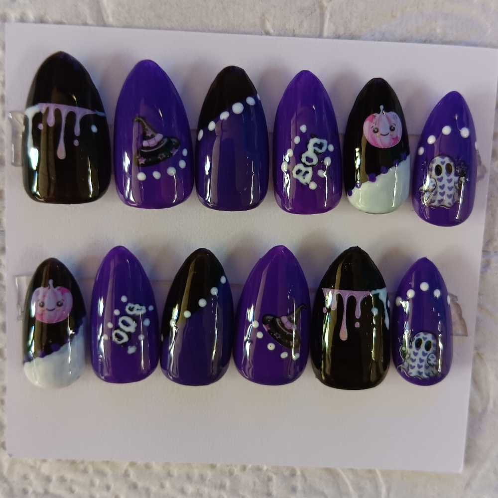 Purple and Black Halloween Nail Set